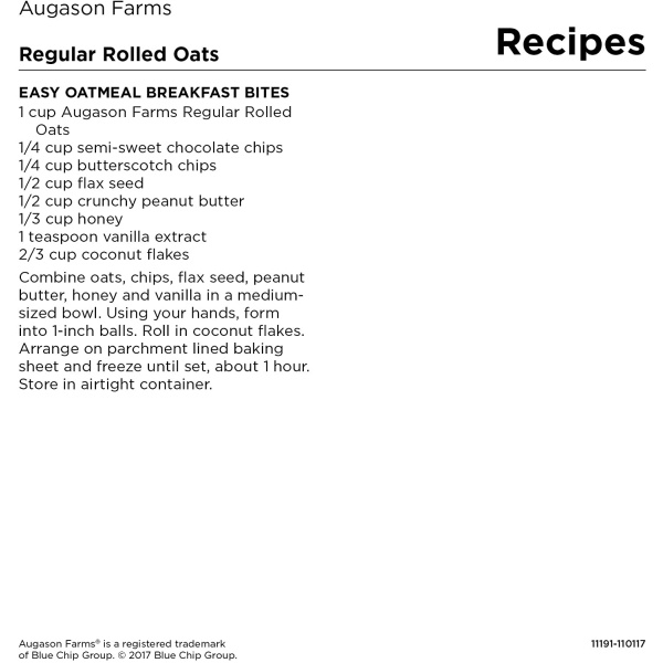 A recipe for rolled oats using Augason Farms Oats Regular 10lb.