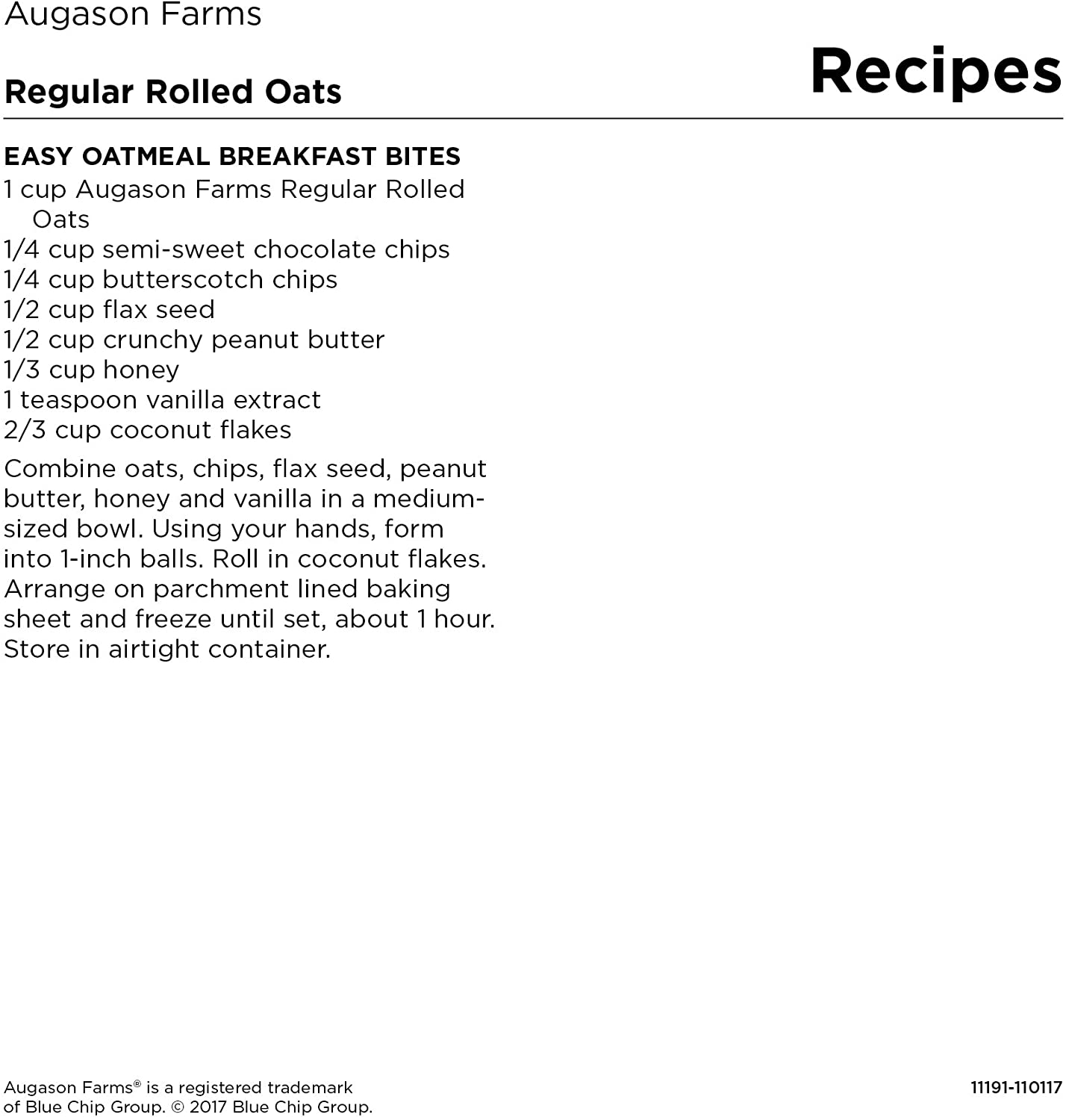 A recipe for rolled oats using Augason Farms Oats Regular 10lb.
