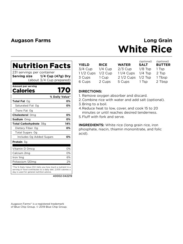 Rice White 28 4G Pail | Augason Farms