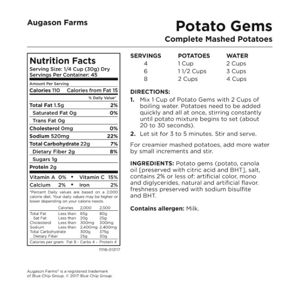 potato gems nutrition facts