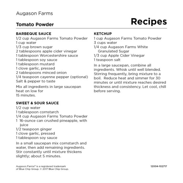A recipe for *Augason Farms Tomato Powder 58oz #10 Can - 137 Servings - (SHIPS IN 1-2 WEEKS).