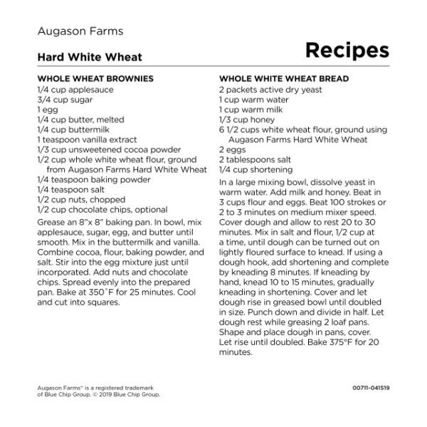 A recipe for Augason Farms Hard White Wheat 26lb 4 Gallon Pail - 236 Servings - (SHIPS IN 1-2 WEEKS).