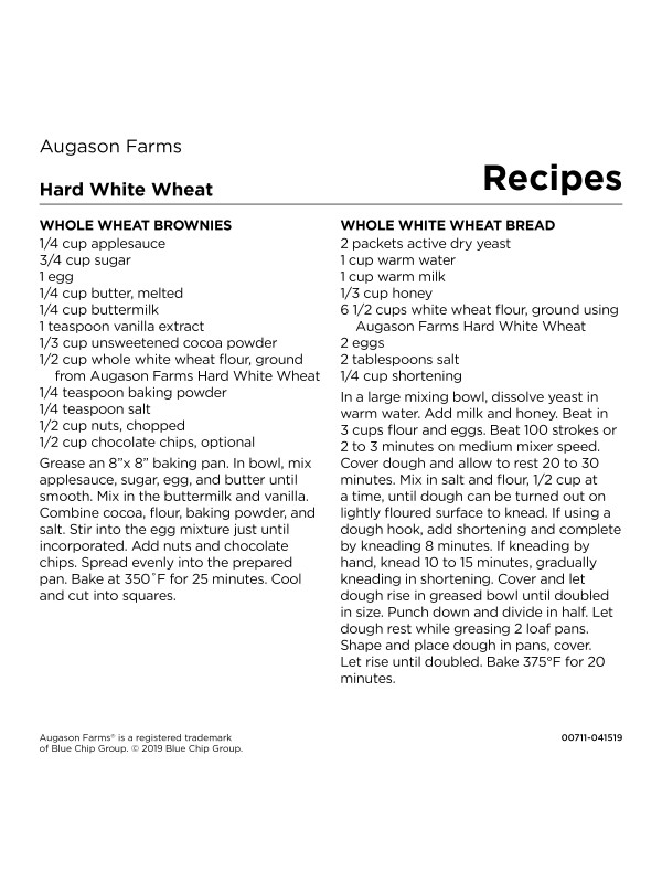 A recipe for Augason Farms Hard White Wheat 26lb 4 Gallon Pail - 236 Servings - (SHIPS IN 1-2 WEEKS).