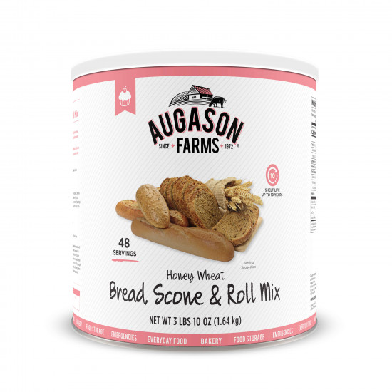 Augason Farms Honey Wheat Bread 58oz #10 Can - (SHIPS IN 1-2 WEEKS) scone & roll mix.