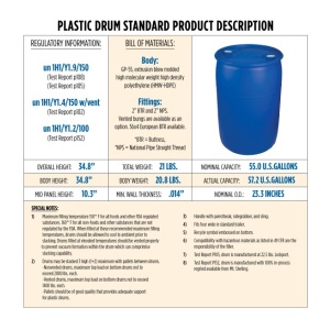 Augason Farms 55 Gallon Water Drum Water Storage Barrel - (SHIPS IN 1-2 WEEKS) standard product description.