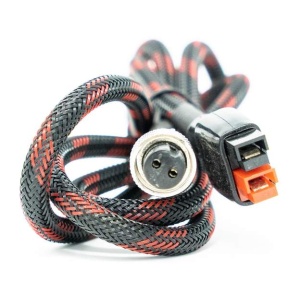 A black and red Lion Energy 30 Watt Hand Crank Generator power cable.