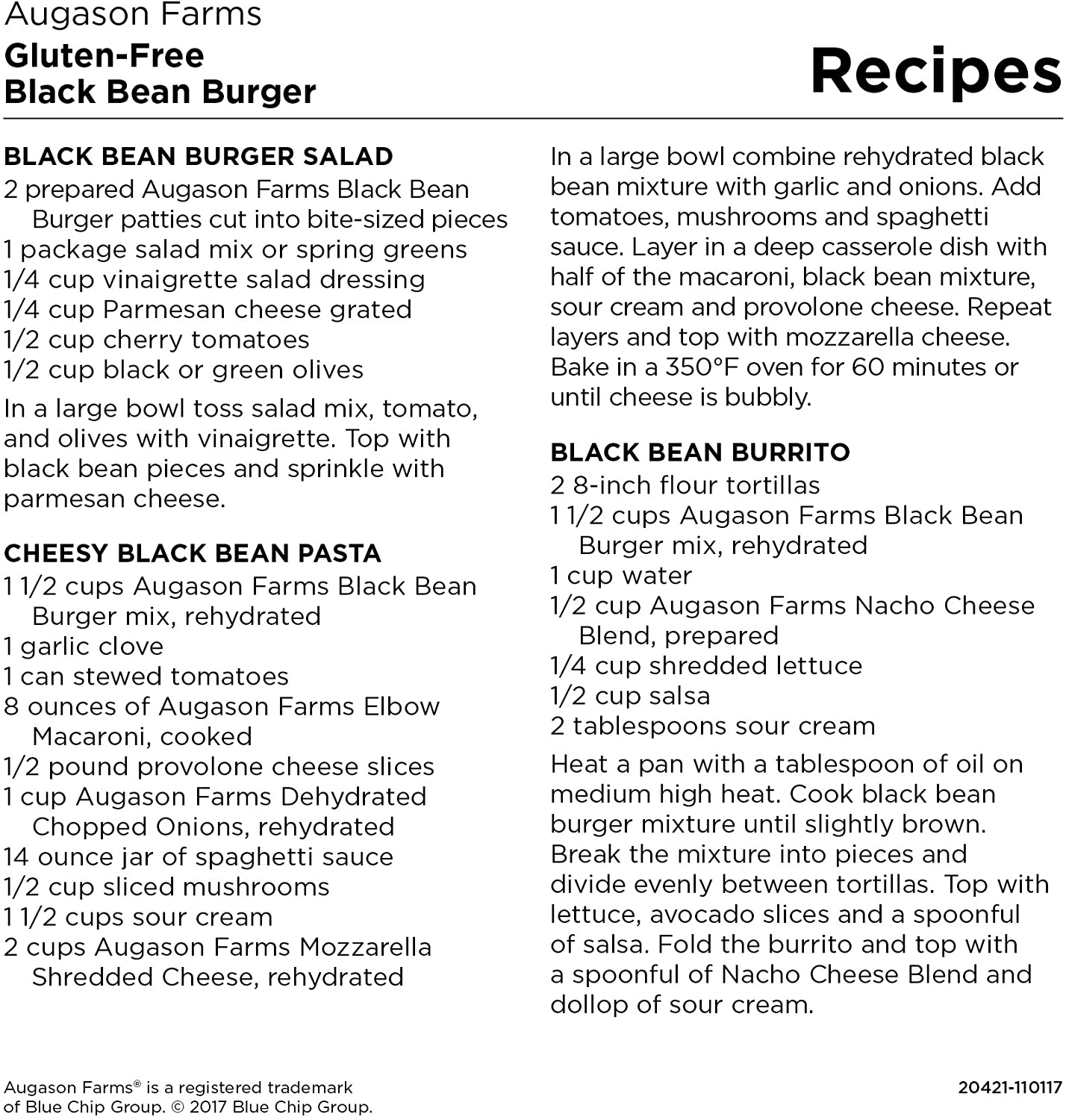 A recipe for gluten-free black bean burger using Augason Farms Black Bean Burger 4-Gallon Pail.