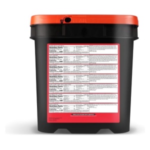 A black and orange Prepper Pack bucket with 52 servings, on a white background.