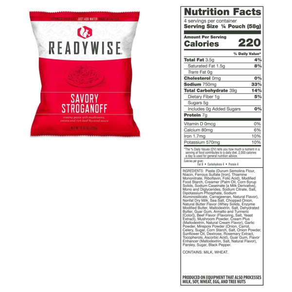 A bag of ReadyWise (formerly Wise Food Storage) 1 Year Kit for 2 People - 2160 Serving Package - 372 lbs - Includes 12 - 120 Serving Entree Buckets and 6 - 120 Serving Breakfast Buckets (SHIPS IN 1-2 WEEKS) snack chips with a label on it.