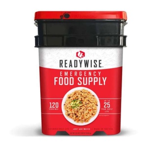 A ReadyWise (formerly Wise Food Storage) 120 Serving Entree Only Grab and Go Bucket on a white background.