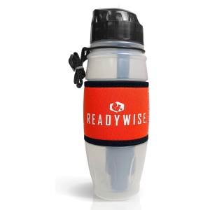 A ReadyWise Wise Water Bottle Powered by Seychelle (SHIPS IN 1-2 WEEKS) with the word readywise on it.