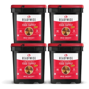 Four ReadyWise (formerly Wise Food Storage) 240 Serving Meat Packages Includes 4 Freeze-Dried Meat Buckets (SHIPS IN 1-2 WEEKS) for dogs.