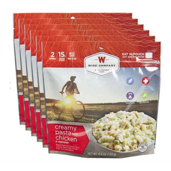 Wise Food Storage 6ct Pack - Outdoor Creamy Pasta and Vegetables with Chicken 2 Serving Pouch-0
