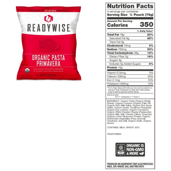 A bag of *ReadyWise (formerly Wise Food Storage) organic emergency freeze-dried food - 90 servings (SHIPS IN 1-2 WEEKS) fennel.