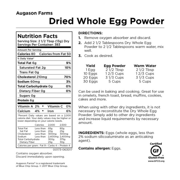 Augason Farms Dried Whole Egg Powder 383 Servings 4 Gallon Pail - (SHIPS IN 1-2 WEEKS).