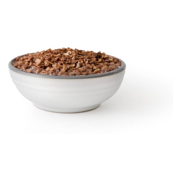 A bowl of Nutrient Survival Chocolate Grain Crunch Cereal 12 Servings on a white background.