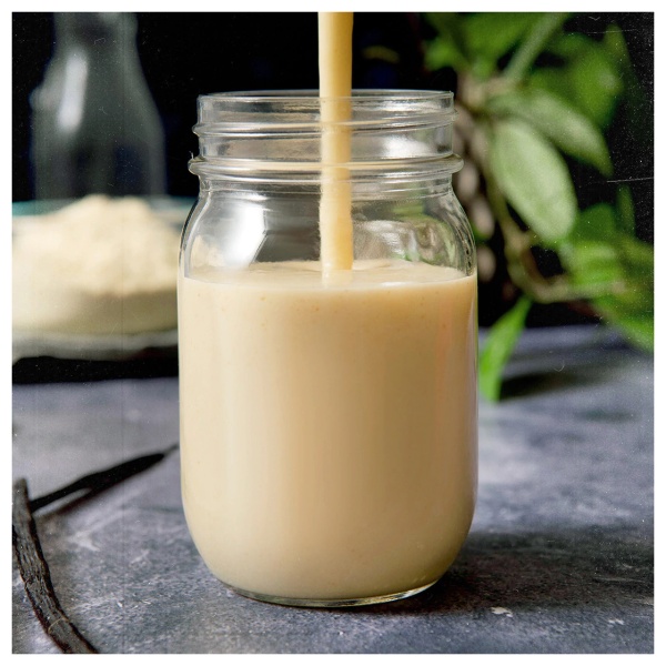 Vanilla milk shake, gluten-free and vegetarian.