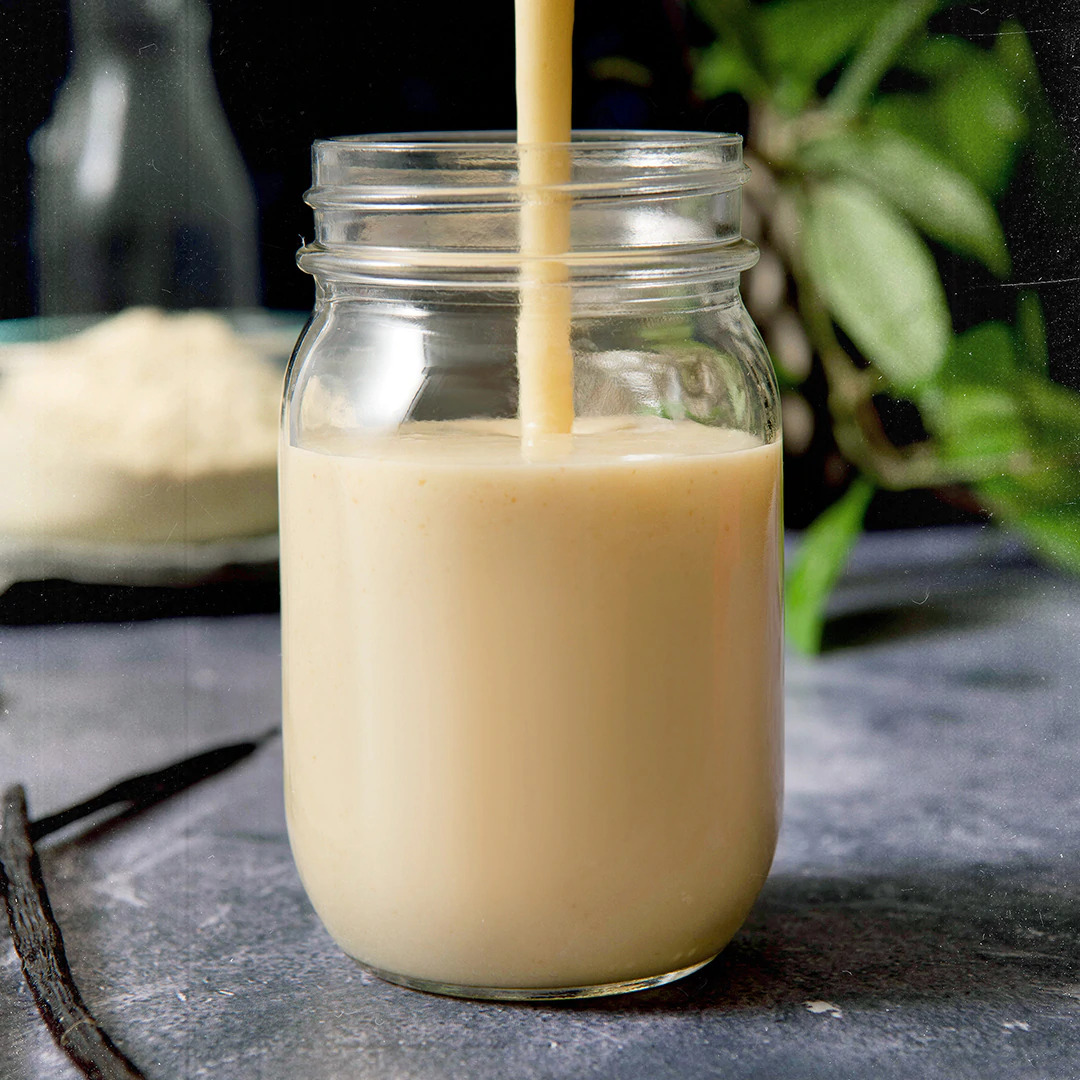 Vanilla milk shake, gluten-free and vegetarian.