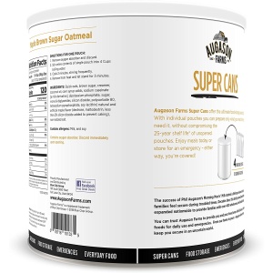 The back of a can of Augason Farms Maple Brown Sugar Oatmeal Super #10 Can 40 Servings - (SHIPS IN 1-2 WEEKS).