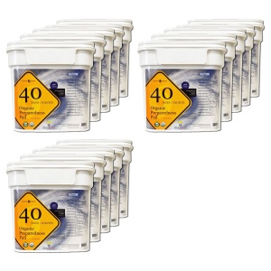 A set of Survive2Thrive 40 Days / Nights 15 PACK - PLUS 3 FREE ENERFOOD - Organic, Vegan, and Non-GMO by Enerhealth Botanicals Emergency Survival Food Supply - (SHIPS IN 1-3 WEEKS) buckets with the number 40 on them.