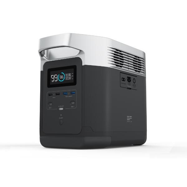 A portable air conditioner with the EcoFlow DELTA 1300 Power Station Solar Generator (SHIPS IN 1-2 WEEKS) on it.