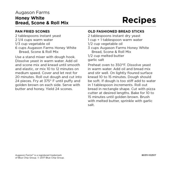 A recipe for Augason Farms Honey White Bread, Scone and Roll Mix 49 Servings - (SHIPS IN 1-2 WEEKS).