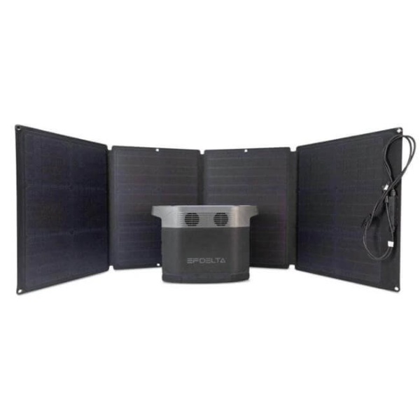 An EcoFlow DELTA 1300 Power Station Solar Generator with 1 (One) 110W Foldable Solar Panels attached to it.