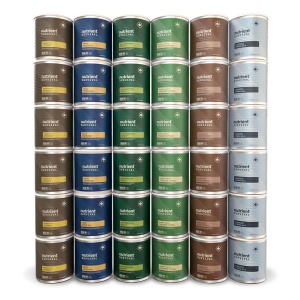 Nutrient Survival 3-Month Food Supply of #10 cans stacked on top of each other.