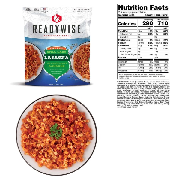 A package of ReadyWise (formerly Wise Food Storage) pasta and a bag of ReadyWise 2 Day Adventure Bag (SHIPS IN 1-2 WEEKS).