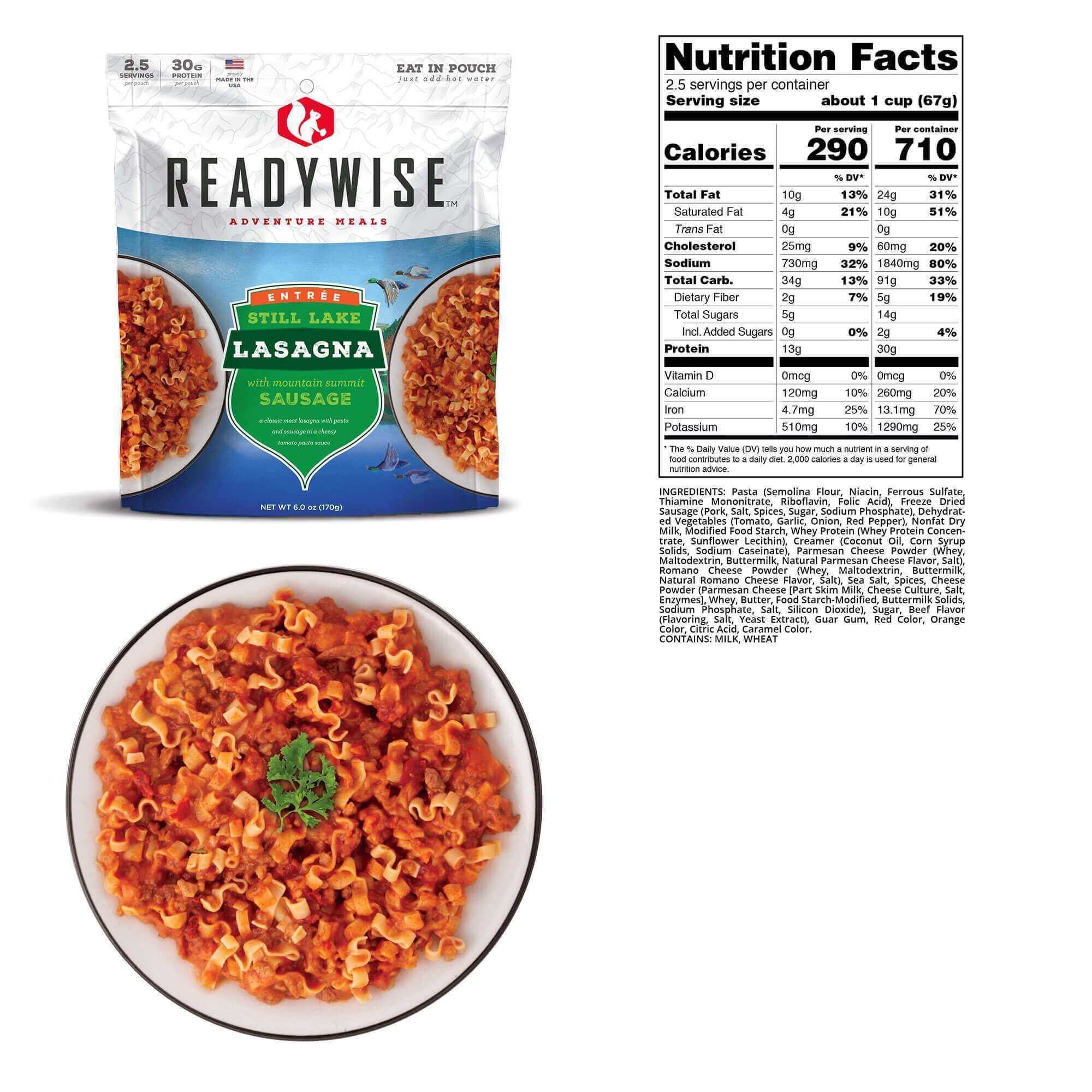 A package of ReadyWise (formerly Wise Food Storage) pasta and a bag of ReadyWise 2 Day Adventure Bag (SHIPS IN 1-2 WEEKS).