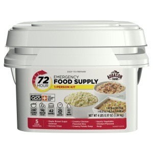 A Augason Farms 72-Hour 1-Person Emergency Food Pail - (SHIPS IN 1-2 WEEKS) on a white background.