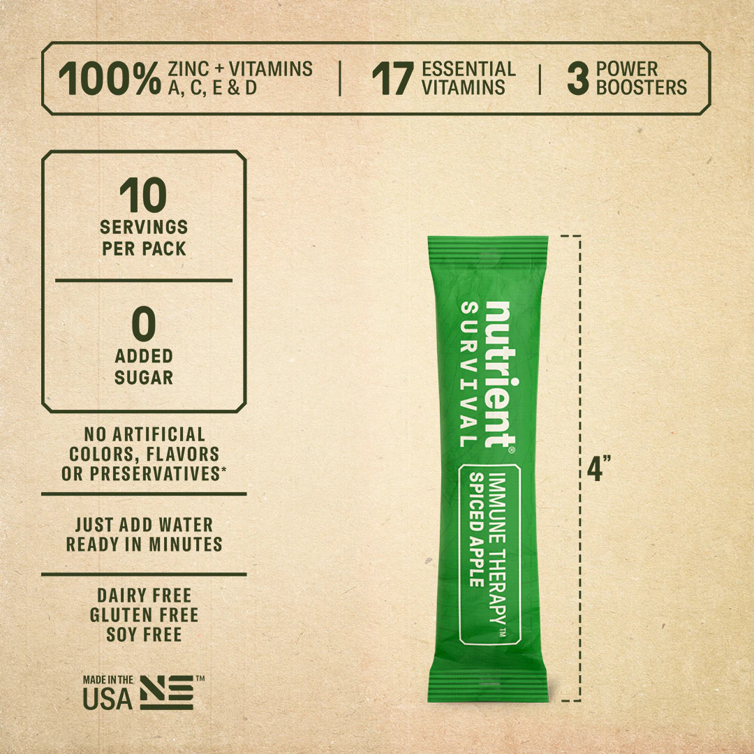 A nutrient bar with a label on it that provides 10 servings for survival therapy.