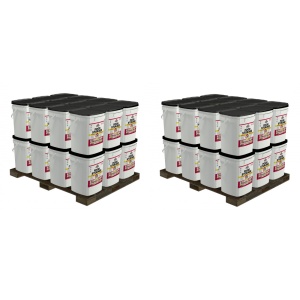 A set of four Augason Farms One Year Bucket Kits for Four People - 48 Pails - (SHIPS IN 1-2 WEEKS) on a pallet.