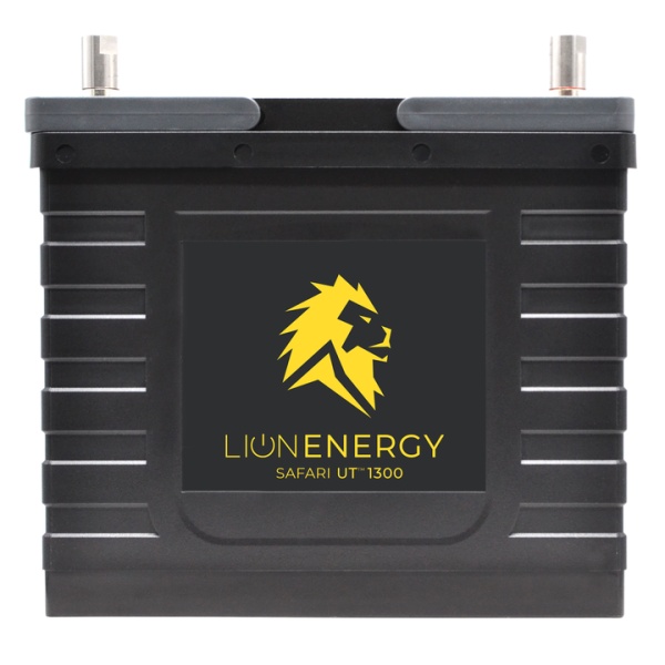 The Lion Energy Lion Safari UT 1300 Deep Cycle Battery is shown on a white background.