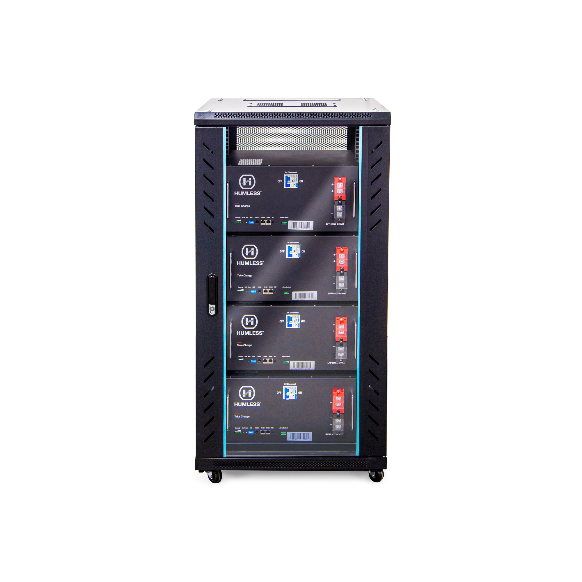 A black cabinet for Humless 5 kWh Batteries.