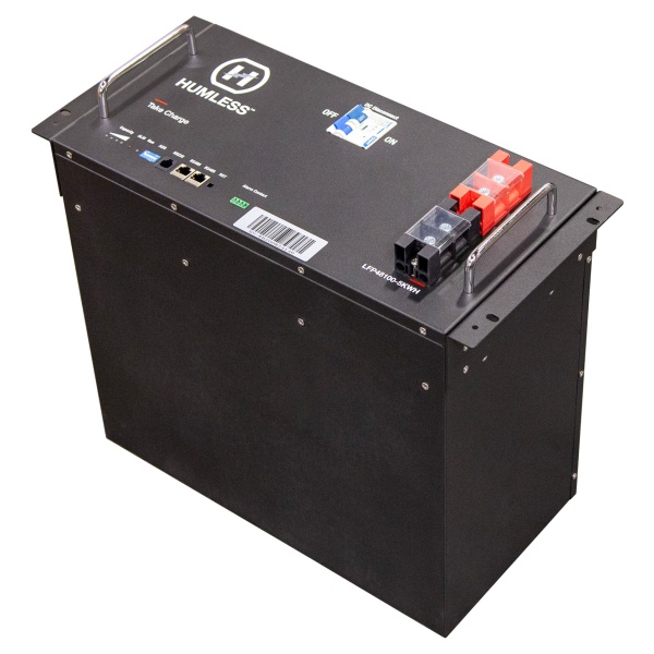 A black Humless 5 kWh Battery (LIFEPO4 Batteries) - (Ships in 4-6 Weeks) box on a white background.