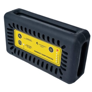 A black and yellow Lion Energy Lion Cub JC Battery-Powered Car & Truck Jump Starter, Compressor, and Battery Bank on a white background.