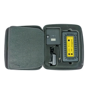 A black case with a Lion Energy Lion Cub JC Battery-Powered Car & Truck Jump Starter, Compressor, and Battery Bank in it.