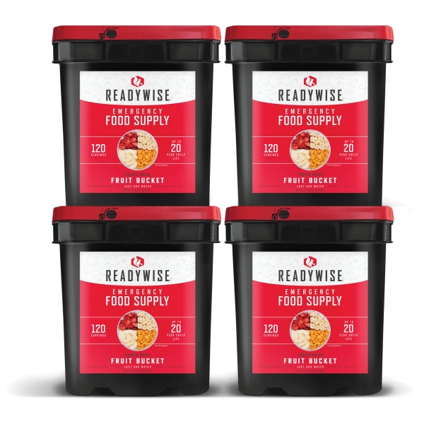 A set of four ReadyWise (formerly Wise Food Storage) 480 Serving Freeze-Dried Fruit Bundle (SHIPS IN 1-2 WEEKS).