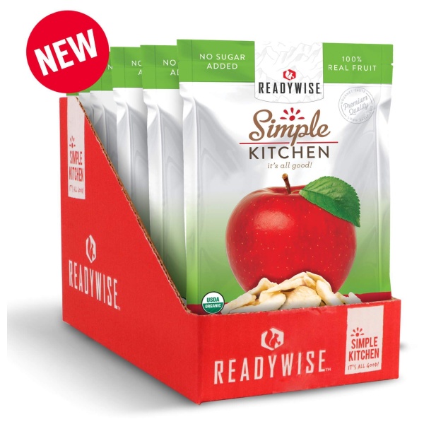A box of ReadyWise (formerly Wise Food Storage) Simple Kitchen Organic Freeze-Dried Apples - 6 Pack (SHIPS IN 1-2 WEEKS).