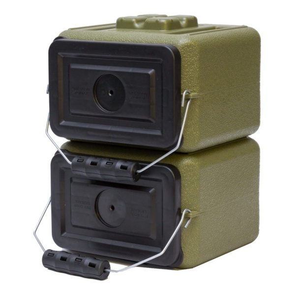 A pair of Half AmmoBrick Olive by WaterBrick - 5-Pack - (SHIPS IN 1-4 WEEKS) stacked on top of each other.