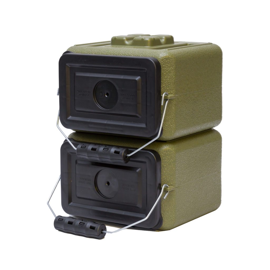 A pair of Half AmmoBrick Olive by WaterBrick - 5-Pack - (SHIPS IN 1-4 WEEKS) stacked on top of each other.