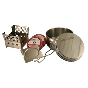 A stainless steel ReadyWise (formerly Wise Food Storage) QuickStove Cook Kit (SHIPS IN 1-2 WEEKS) with a lid and a frying pan.
