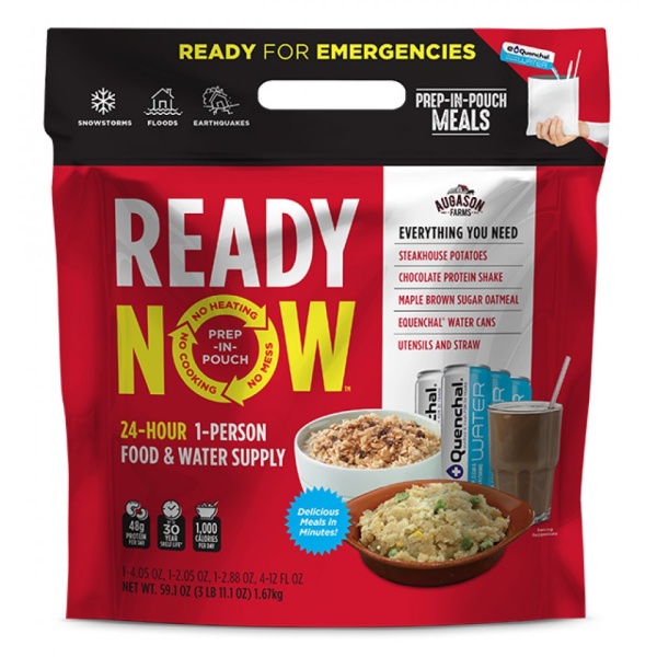 Augason Farms READY 24-Hour 1-Person Emergency Food Supply READY NOW (Steakhouse Potatoes) - (SHIPS IN 1-2 WEEKS) meal replacement pouches.