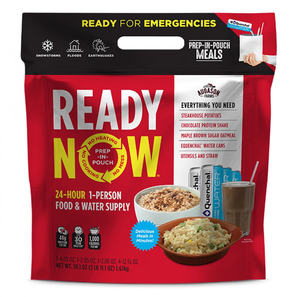 Augason Farms READY 24-Hour 1-Person Emergency Food Supply READY NOW (Steakhouse Potatoes) - (SHIPS IN 1-2 WEEKS) meal replacement pouches.