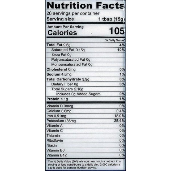 A nutrition label showing the nutrition facts of Enerhealth Botanicals ORGANIC, VEGAN, Gluten-Free COCONUT MILK POWDER - (SHIPS IN 1-2 WEEKS).