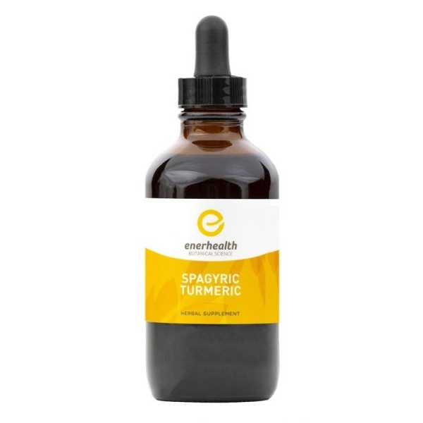 A bottle of Enerhealth Botanicals SPAGYRIC TURMERIC ROOT EXTRACT 2oz on a white background. (SHIPS IN 1-2 WEEKS)