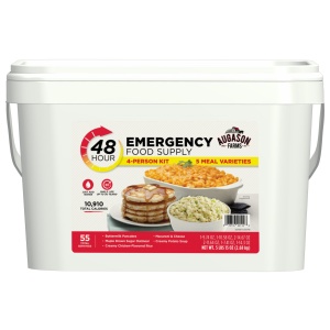 The Augason Farms 48-Hour 4-Person Survival Pail with 5 Meal Varieties - 55 Servings - (SHIPS IN 1-2 WEEKS) is shown on a white background.