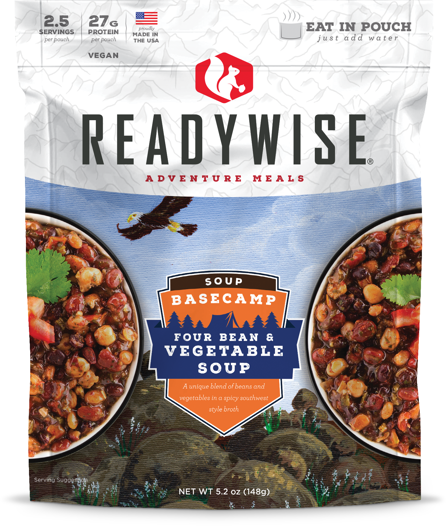 ReadyWise (formerly Wise Food Storage) Basecamp Four Bean and Vegetable Soup pouches.