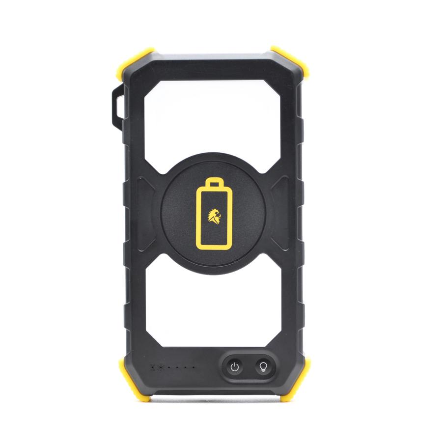 A black and yellow Lion Energy Lion Prowler Power Bank With Wireless Charging - QI Charger phone case with a yellow battery.